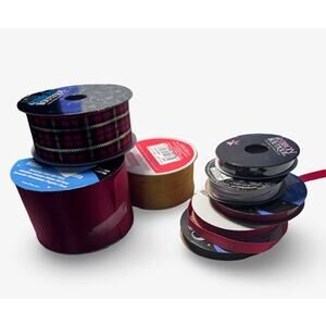 Holiday Ribbon Lot – Plaid, Burgundy, Gold, Red –8 Roll